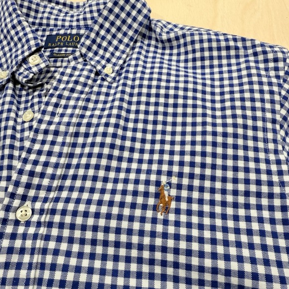 Polo Ralph Lauren Other - Polo Ralph Lauren Men's Medium Blue White Gingham Check Oxford Shirt Flesh Pony